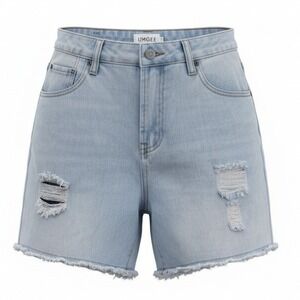 Umgee Women Denim Shorts S Light Wash Distressed Raw Hem Boho Festival Core